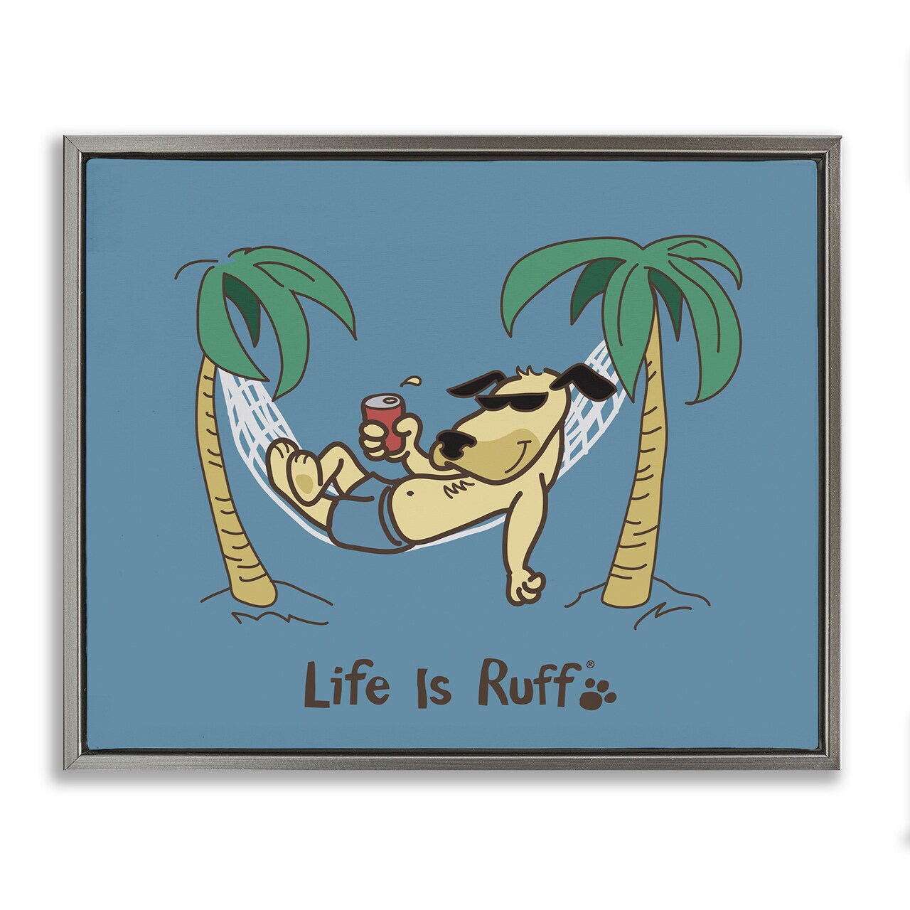 Stupell Industries Tropical Dog on Hammock Framed Floater Canvas Wall Art Design by LIR